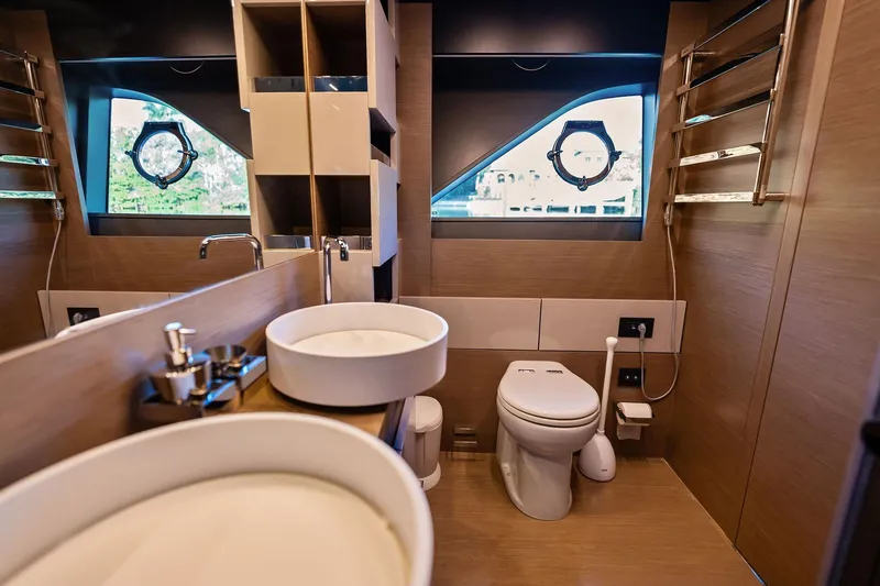 Slide: The Image of Luxurious bathroom in 2019 Ferretti Yachts 780, featuring modern fixtures and elegant design. - 41