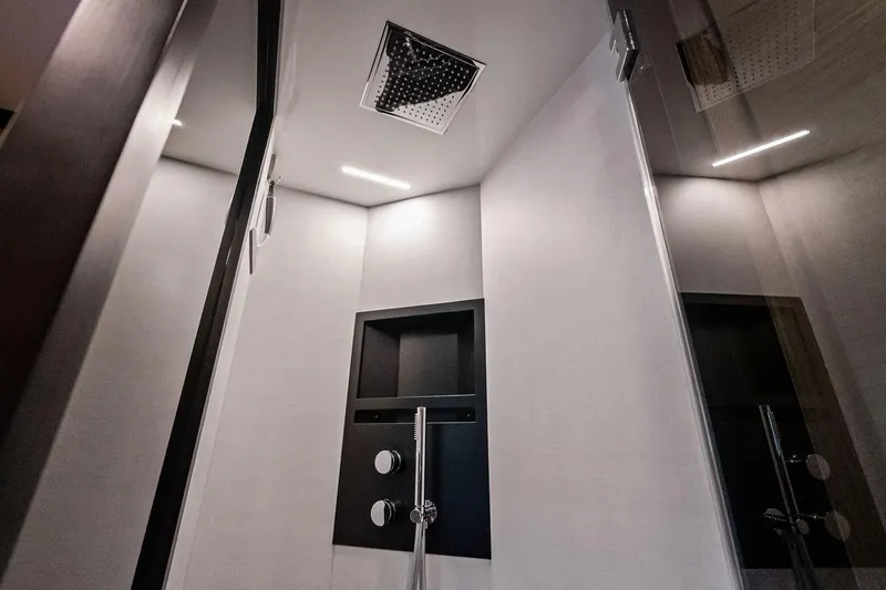 Slide: The Image of Luxurious shower interior on a 2019 Ferretti Yachts 780, featuring modern fixtures and sleek design. - 52