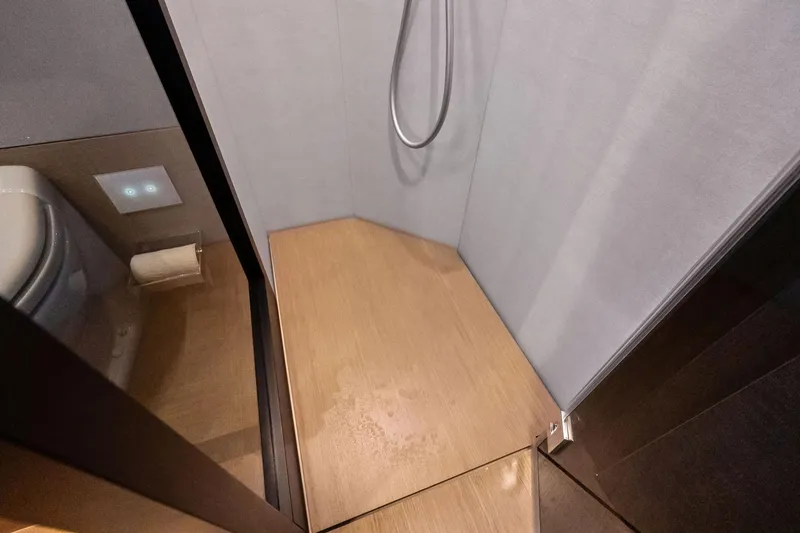 Slide: The Image of Bathroom interior of 2019 Ferretti Yachts 780, featuring modern shower and toilet. - 53