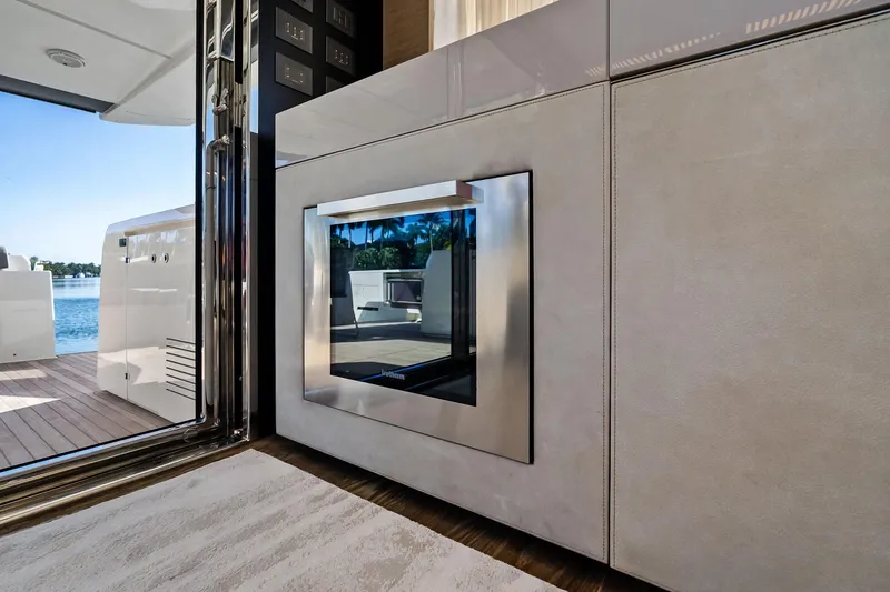 Slide: The Image of Luxurious interior of 2019 Ferretti Yachts 780 with modern design and scenic ocean view. - 24