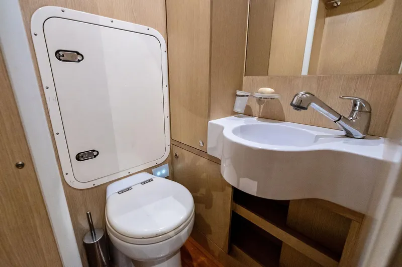 Slide: The Image of Luxurious bathroom in 2019 Ferretti Yachts 780, featuring modern fixtures and elegant design. - 65