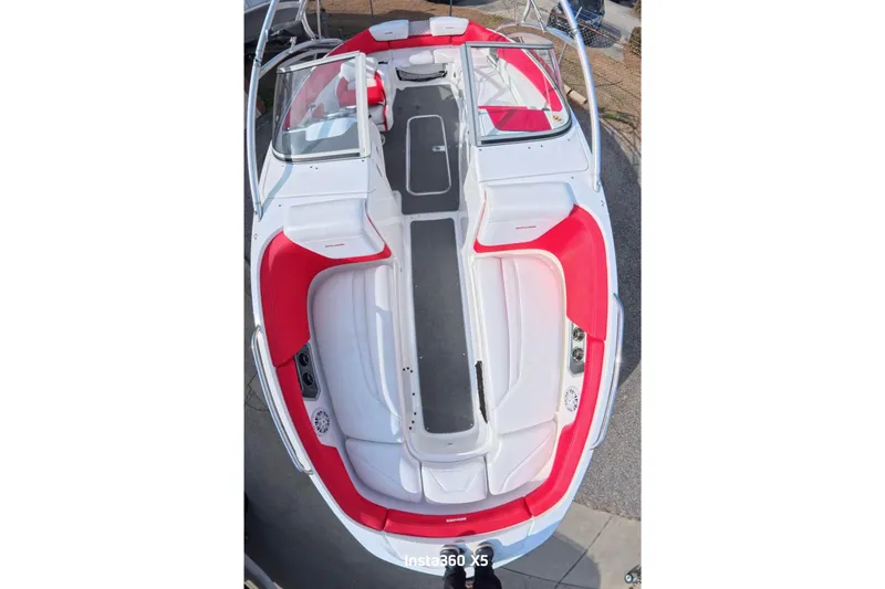 Slide: The Image of 2009 Sea-Doo Sport Boats 230 Wake, aerial view, red and white interior, open bow design. - 19
