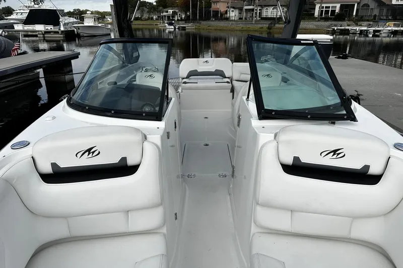 Slide: The Image of Interior of a 2015 Monterey 264FS boat at the dock. - 17