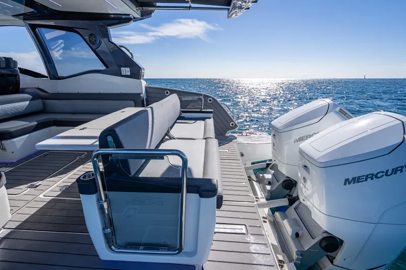 Slide: The Image of 2023 Galeon 375 GTO yacht with Mercury engines, cruising on a sunny ocean. - 39
