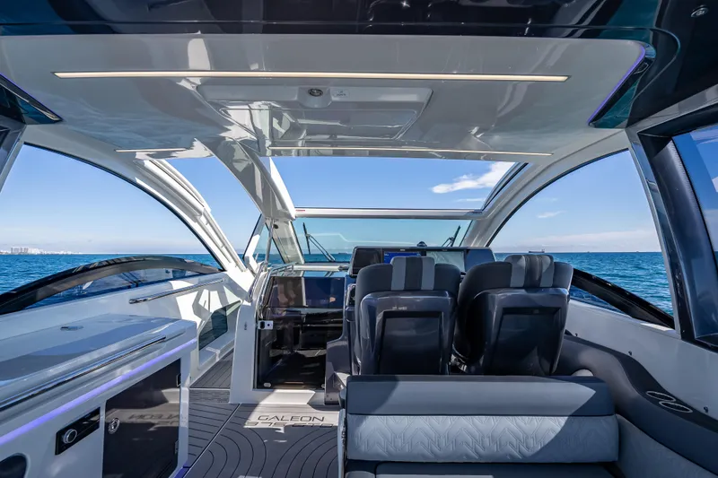 Slide: The Image of Interior of 2023 Galeon 375 GTO yacht with modern design and ocean view. - 41