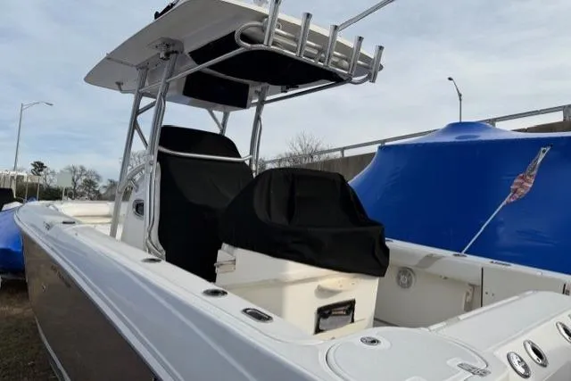 Slide: The Image of 2008 Boston Whaler 270 Outrage with Mercury Verado engine, rear view. - 2