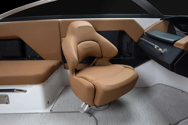 Slide: The Image of Manufacturer Provided Image: 2025 Four Winns H4 boat interior with luxurious tan seating and modern design. - 30
