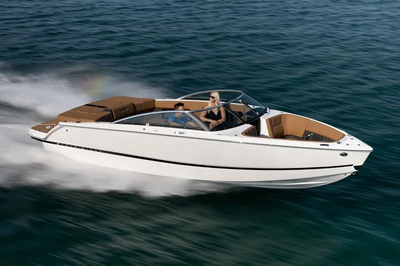 Slide: The Image of Manufacturer Provided Image: 2025 Four Winns H4 speedboat cruising on open water, featuring sleek design and luxury seating. - 37