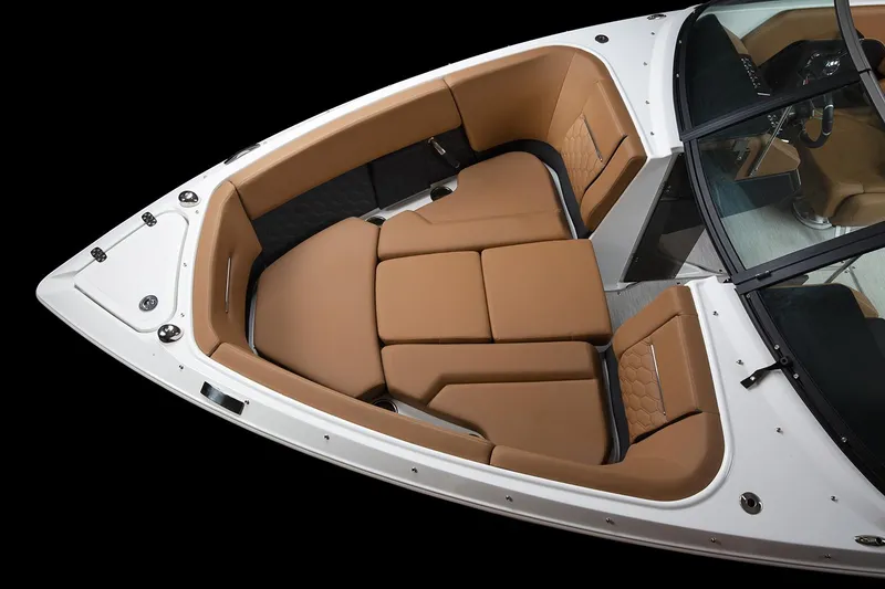 Slide: The Image of Manufacturer Provided Image: 2025 Four Winns H4 boat interior with tan seating and sleek design. - 39