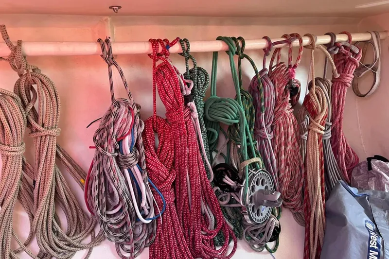Slide: The Image of Ropes and rigging inside a 2009 Class 40 sailboat. - 38