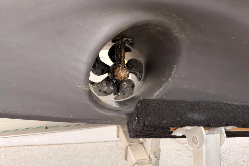 Slide: The Image of Close-up of 2021 Axopar 37 XC Cross Cabin propeller detail. - 13