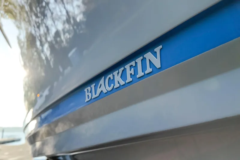 Slide: The Image of 2024 Blackfin 222 CC boat with logo detail in sunlight. - 29