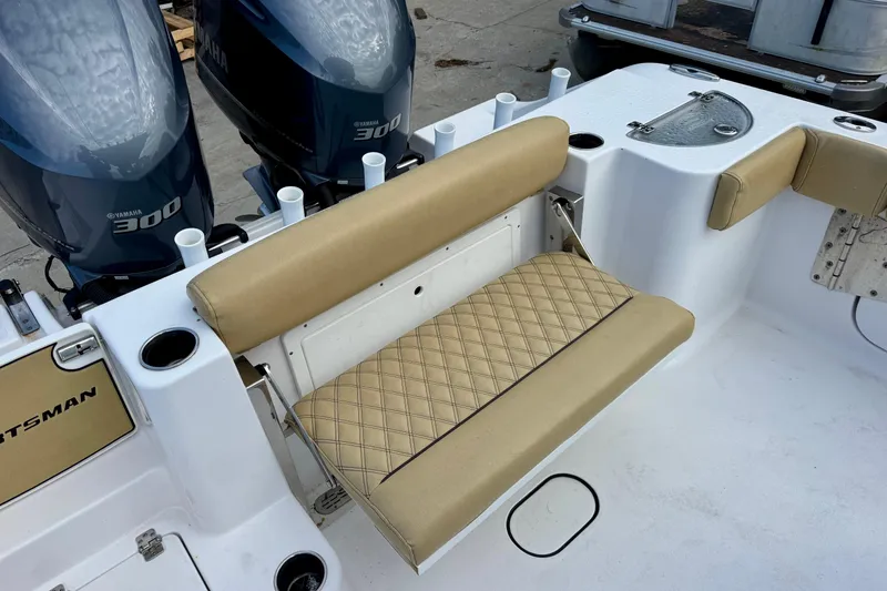 Slide: The Image of 2021 Sportsman Open 282 Center Console with Yamaha 300 engines and tan seating. - 14