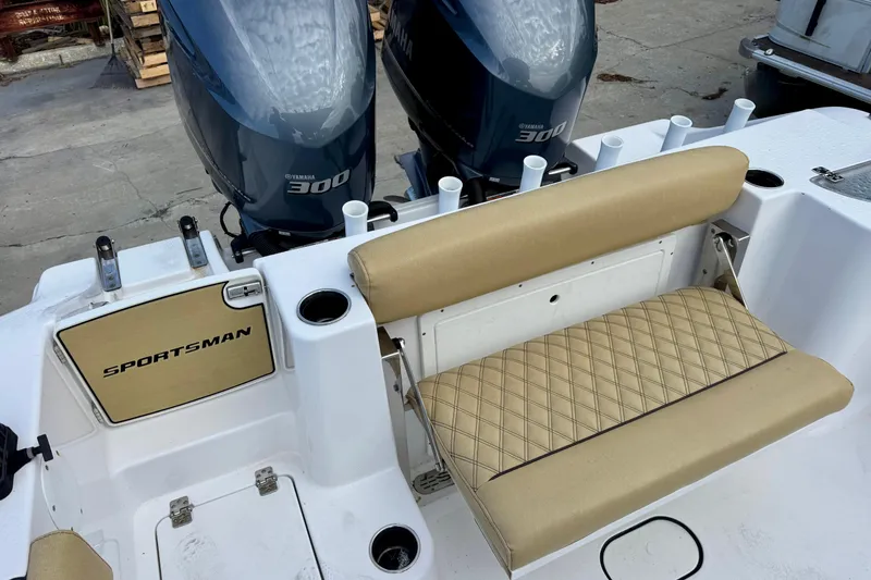 Slide: The Image of 2021 Sportsman Open 282 Center Console with Yamaha 300 engines and tan seating. - 15
