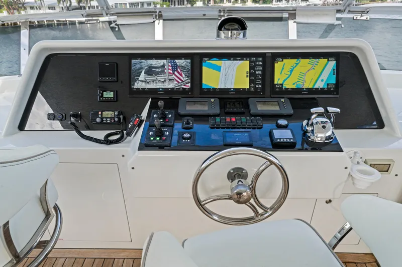 Slide: The Image of Luxurious interior of 2006 Cheoy Lee 84 Bravo yacht with elegant furnishings and panoramic windows. - 33