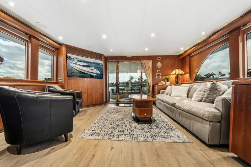 Slide: The Image of Luxurious interior of 2006 Cheoy Lee 84 Bravo yacht with waterfront view. - 35