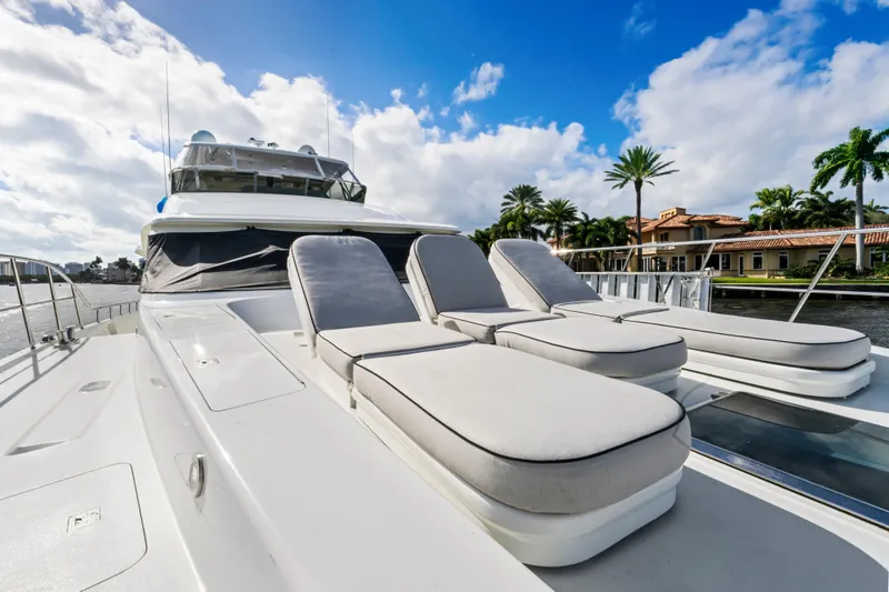 Slide: The Image of Luxurious 2006 Cheoy Lee 84 Bravo yacht deck with elegant seating and modern amenities. - 20