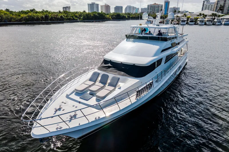 Slide: The Image of Luxurious 2006 Cheoy Lee 84 Bravo yacht cruising on open water. - 6