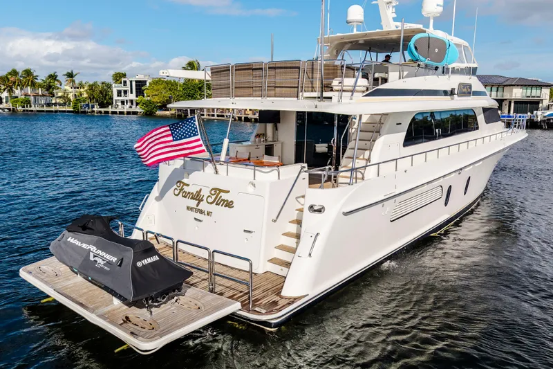 Slide: The Image of Aerial view of 2006 Cheoy Lee 84 Bravo yacht cruising on water. - 8