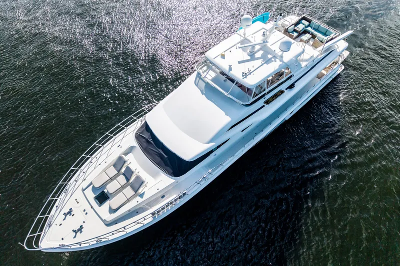 Slide: The Image of Aerial view of 2006 Cheoy Lee 84 Bravo yacht on water. - 9