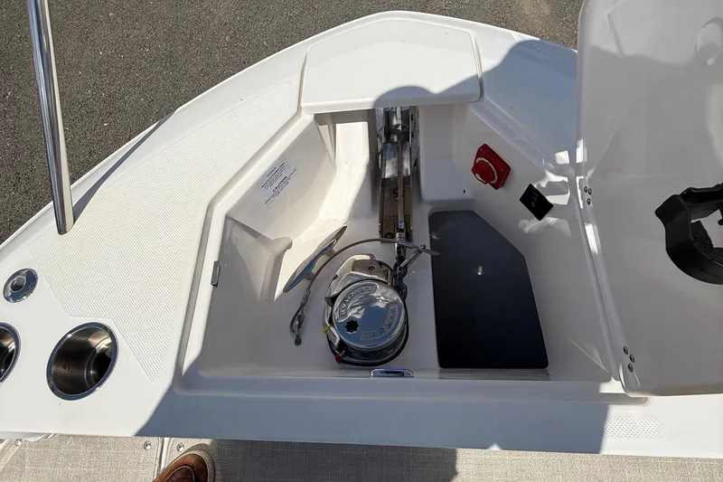 Slide: The Image of Anchor compartment of 2022 Regal 36 XO boat with stainless steel fittings. - 45