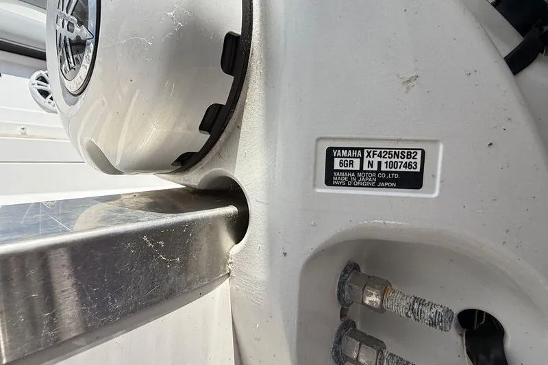 Slide: The Image of Close-up of Yamaha motor label on 2022 Regal 36 XO boat. - 63