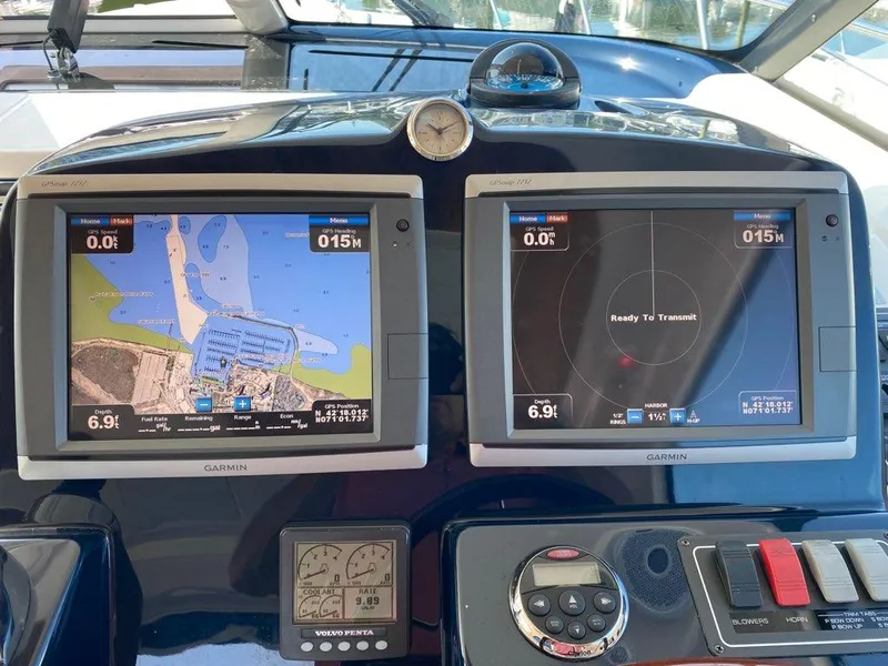 Slide: The Image of Tiara Yachts 4300 Sovran 2009 navigation system with Garmin screens. - 3