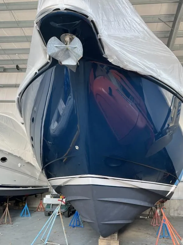 Slide: The Image of 2009 Tiara Yachts 4300 Sovran stored in a shipyard. - 39