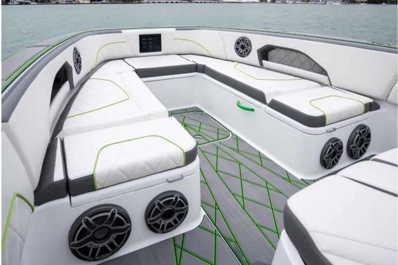 Slide: The Image of 2024 Deep Impact 399 Sport boat interior with stylish seating and modern design. - 6