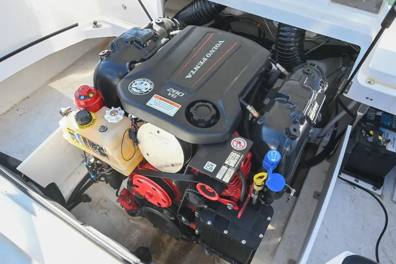 Slide: The Image of 2023 Cobalt CS22 boat engine compartment with Volvo Penta 280 V6 engine. - 39