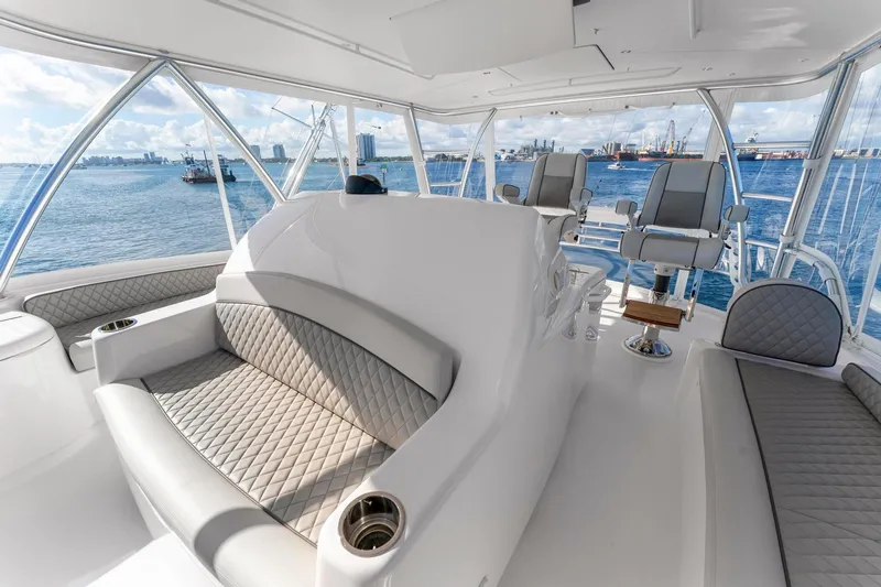 Slide: The Image of Luxurious interior of 2025 Viking 58 Convertible yacht with ocean view. - 28