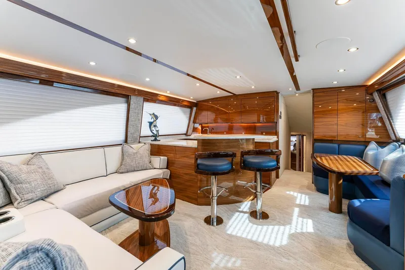 Slide: The Image of Luxurious interior of 2025 Viking 58 Convertible yacht with elegant seating and modern design. - 40