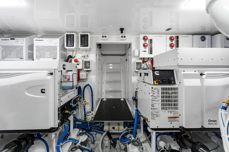 Slide: The Image of Engine room of 2025 Viking 58 Convertible yacht with advanced equipment and systems. - 77