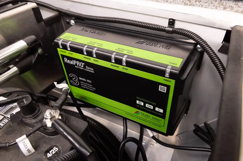 Slide: The Image of Battery charger in a 2026 G3 Sportsman 1710 boat, featuring Dual Pro RealPRO Series. - 29