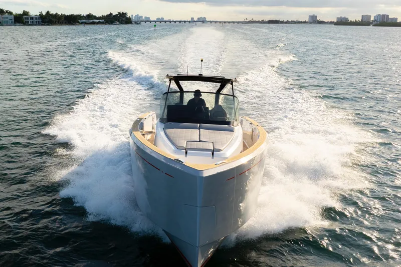 Slide: The Image of 2021 Pardo Yachts 38 cruising on open water, showcasing sleek design and performance. - 24