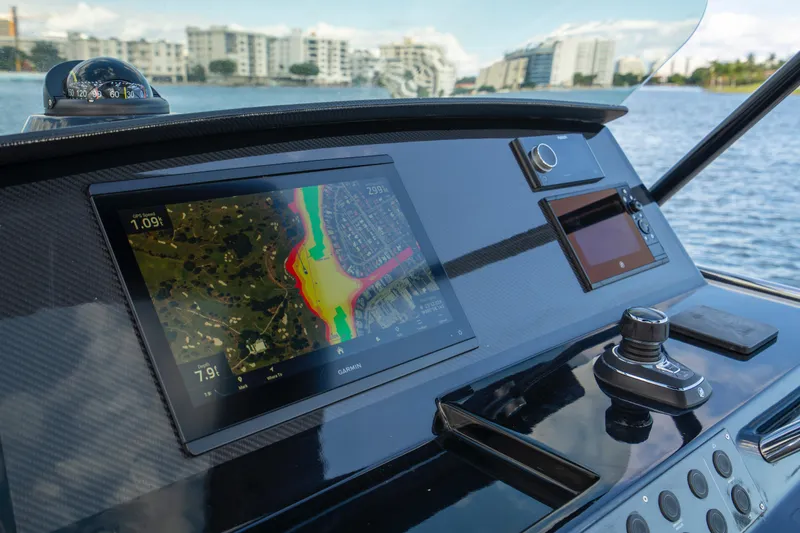 Slide: The Image of Cockpit of 2021 Pardo Yachts 38 with navigation screens and controls. - 25