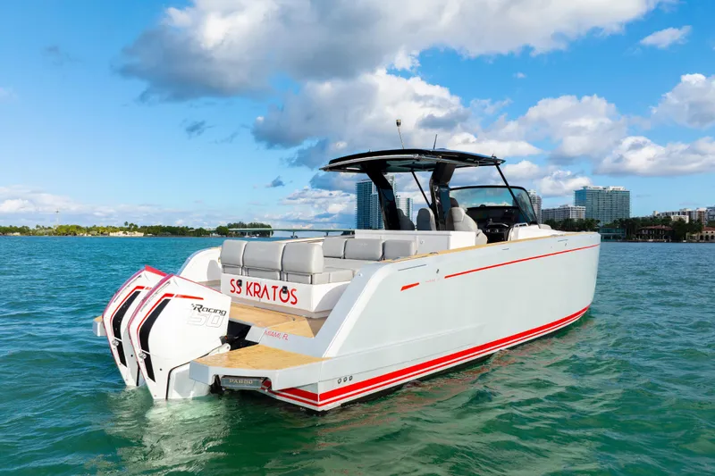 Slide: The Image of 2021 Pardo Yachts 38 on water, featuring sleek design and powerful engines. - 27