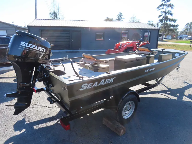 Slide: The Image of 2026 SeaArk 1652 Crappie boat with Suzuki 40 motor on trailer. - 8