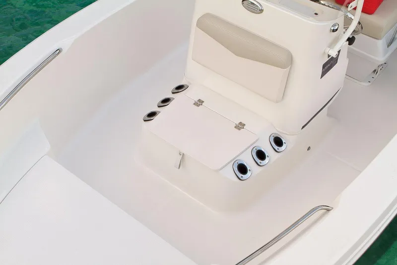 Slide: The Image of Manufacturer Provided Image: 2019 Robalo R160 Center Console boat interior with storage and rod holders. - 4