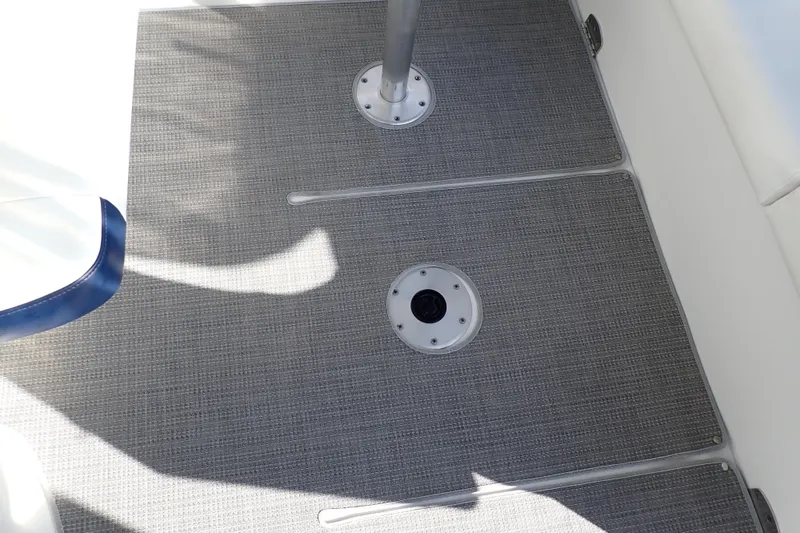 Slide: The Image of 2020 Formula 40 Performance Cruiser deck with textured flooring and metal fixtures. - 29