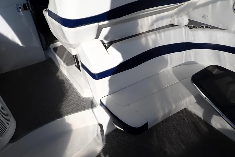 Slide: The Image of Interior of 2020 Formula 40 Performance Cruiser with sleek white and blue seating. - 31