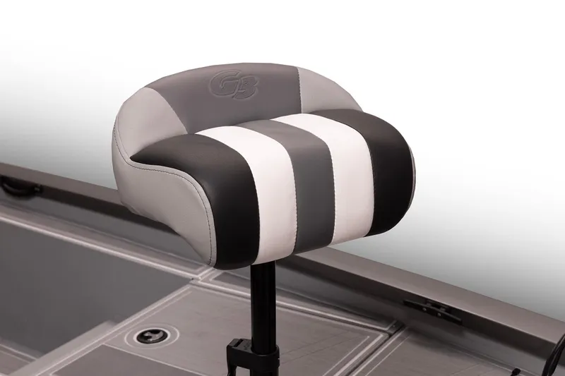 Slide: The Image of 2026 G3 Sportsman 1710 SE boat seat, gray and black striped design. - 33