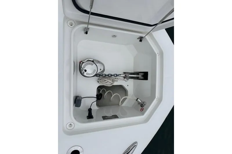 Slide: The Image of Anchor compartment of 2022 Regulator 41 boat with chain and rope. - 36