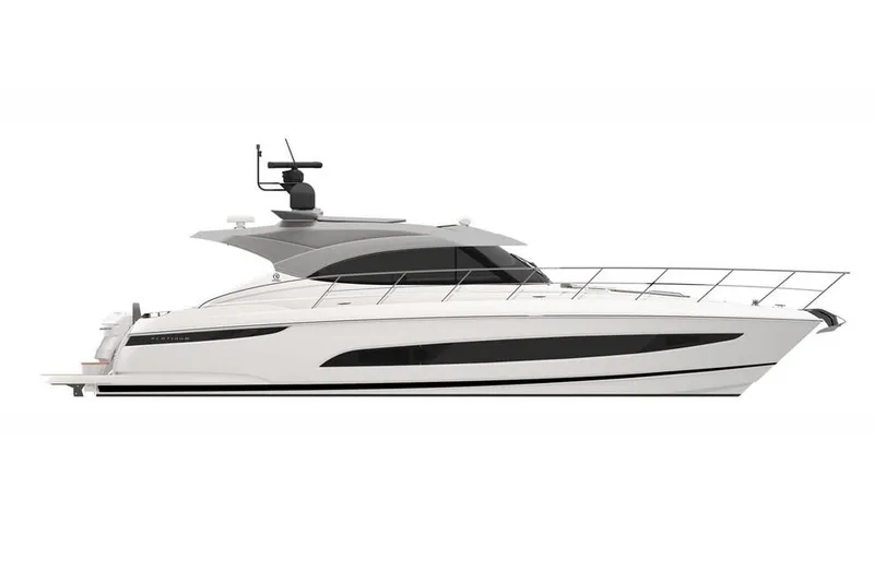 Slide: The Image of Manufacturer Provided Image: 2020 Riviera 4800 Sport Yacht, side view, sleek white design. - 1
