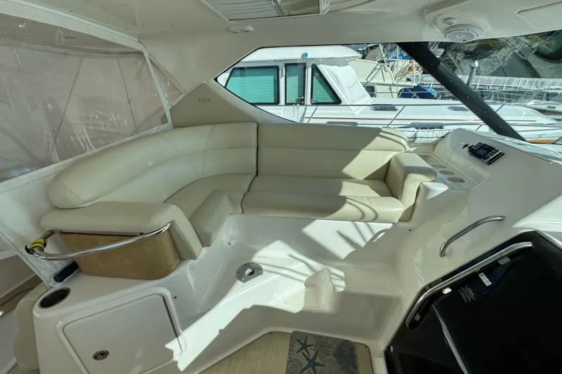 Slide: The Image of Luxurious interior of 2008 Tiara Yachts 3900 Sovran with cream leather seating. - 20