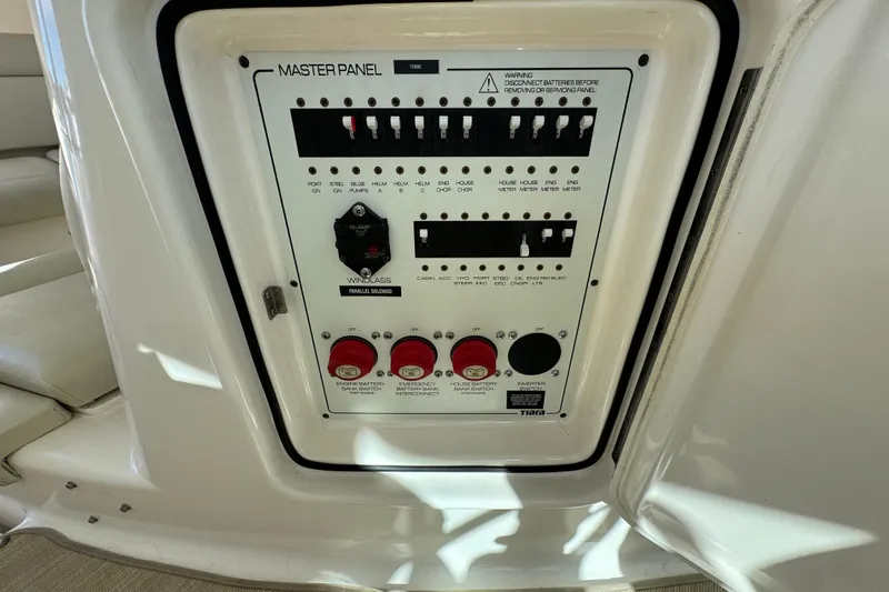 Slide: The Image of Electrical master panel on a 2008 Tiara Yachts 3900 Sovran boat. - 24