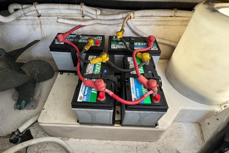 Slide: The Image of Battery setup in 2008 Tiara Yachts 3900 Sovran engine compartment. - 69