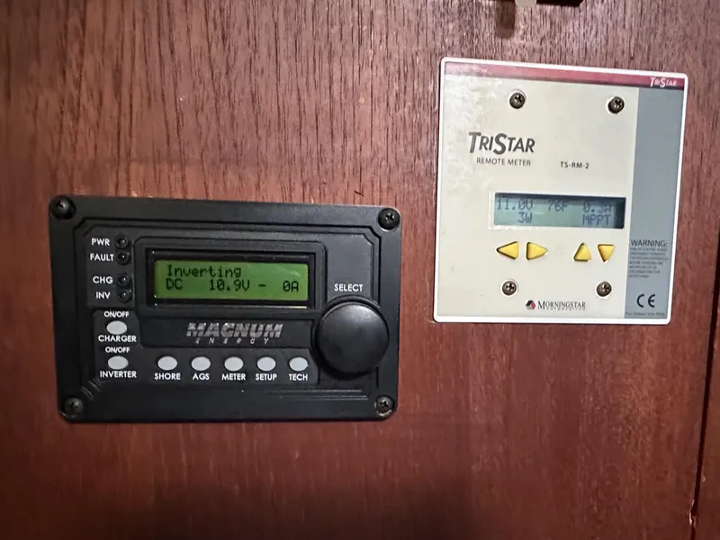Slide: The Image of Control panels on a 1989 Canadian Sailcraft CS40 yacht, featuring Magnum and TriStar meters. - 24