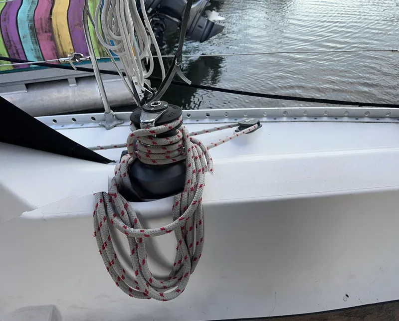 Slide: The Image of Rope coiled on a winch of a 1989 Canadian Sailcraft CS40 sailboat. - 34
