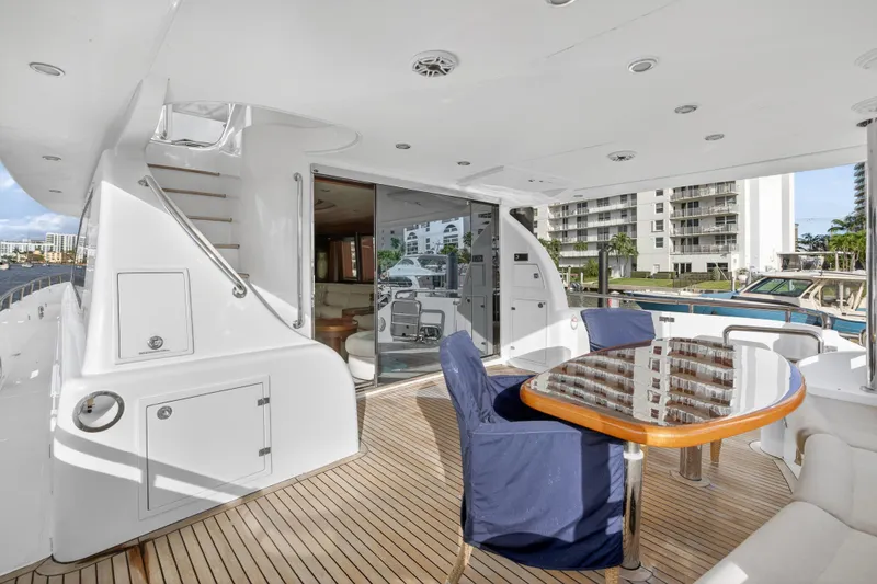 Slide: The Image of Luxurious 2009 Horizon Flybridge yacht deck with elegant seating and waterfront view. - 6